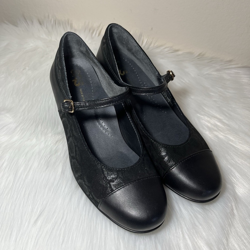 SAS Isabel Mary Jane Pump Heels Women's 7 Black/Snake Comfort Leather